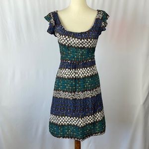 Topshop Floral Dress with Ruffle Cap Sleeves and Back Waist Tie - Size 8